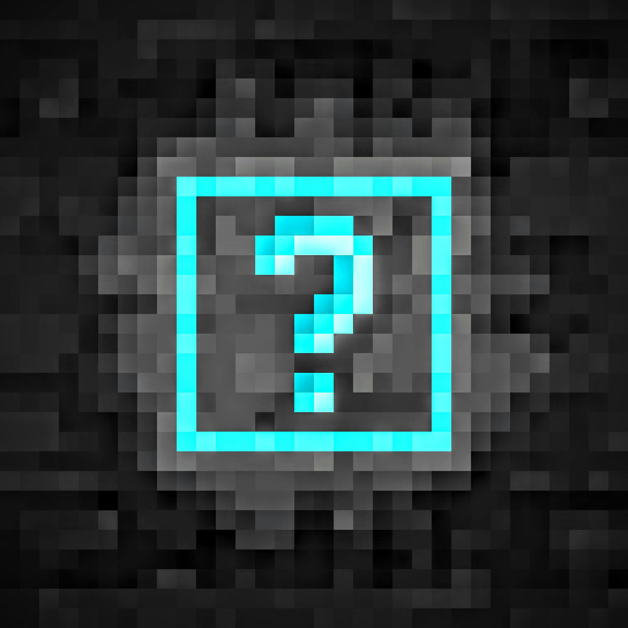 A square pixelated blue question mark